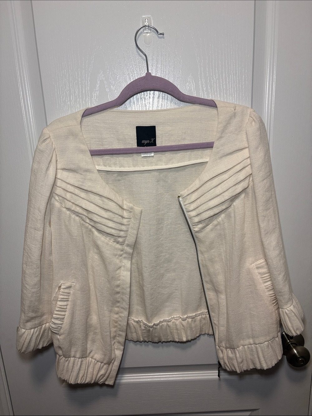 Aryn K Off-White Cropped Bomber Jacket